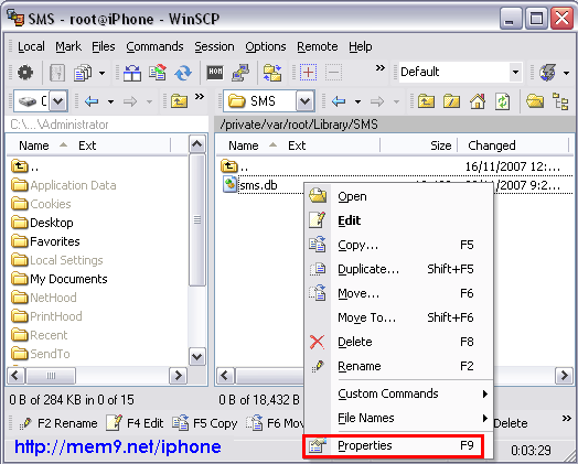 WinSCP SSH Directory/File Properties